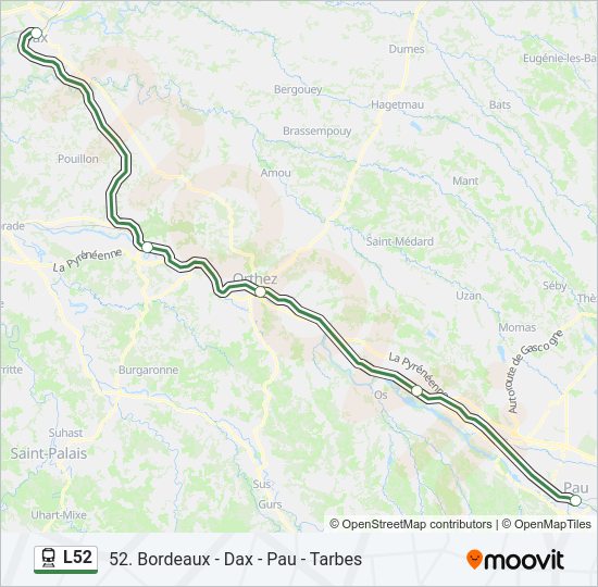 Plan de la ligne L52 de train