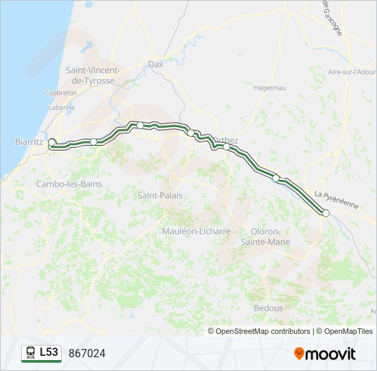 Plan de la ligne L53 de train