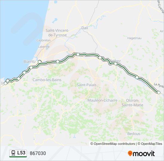 Plan de la ligne L53 de train