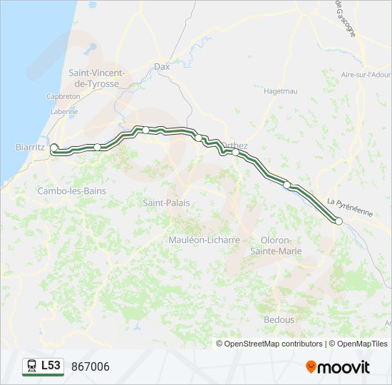 Plan de la ligne L53 de train