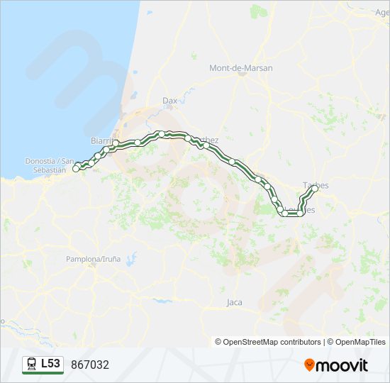 Plan de la ligne L53 de train