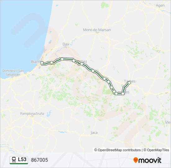 Plan de la ligne L53 de train