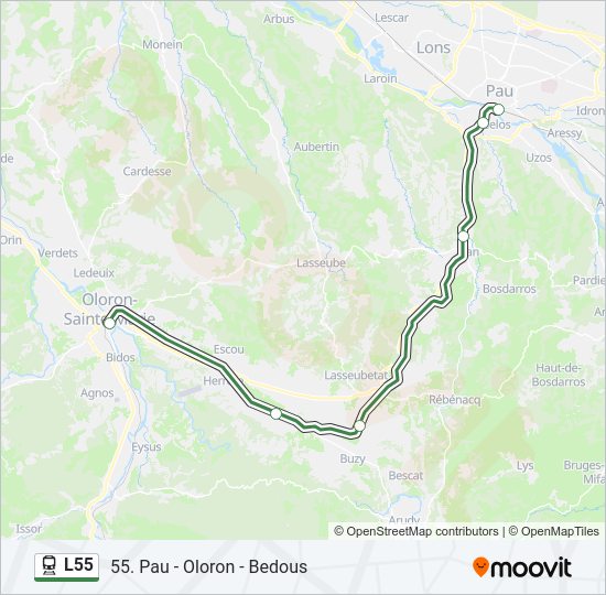 Plan de la ligne L55 de train