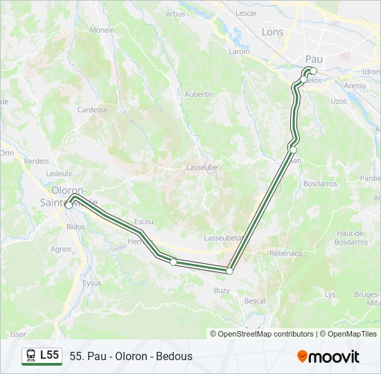 Plan de la ligne L55 de train