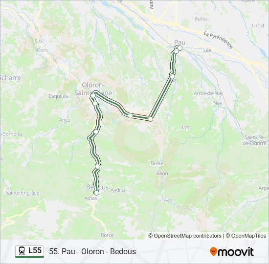 Plan de la ligne L55 de train