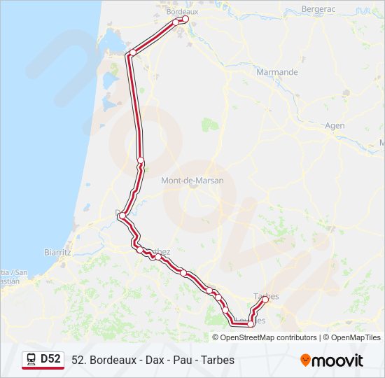 Plan de la ligne D52 de train