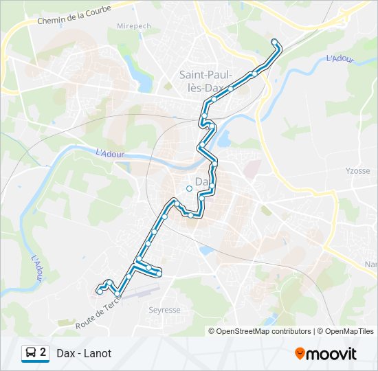 Plan de la ligne 2 de bus