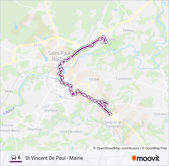 Plan de la ligne 6 de bus