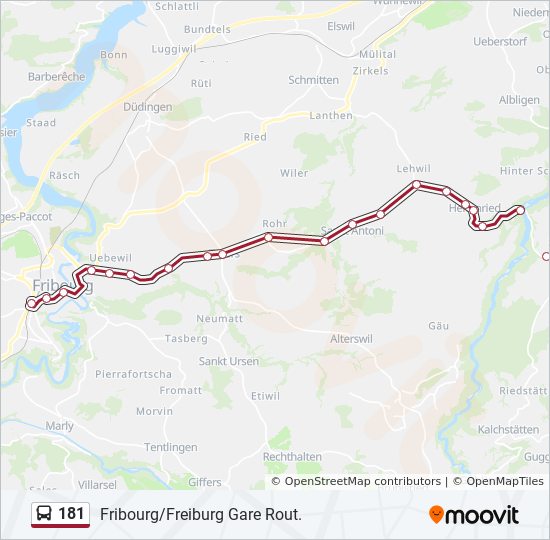 Bus 181 Route Map 181 Route: Schedules, Stops & Maps - Fribourg/Freiburg Gare Rout. (Updated)