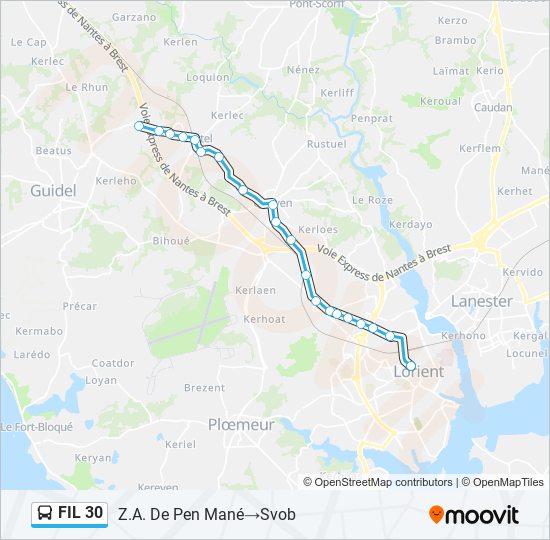 Plan de la ligne FIL 30 de bus