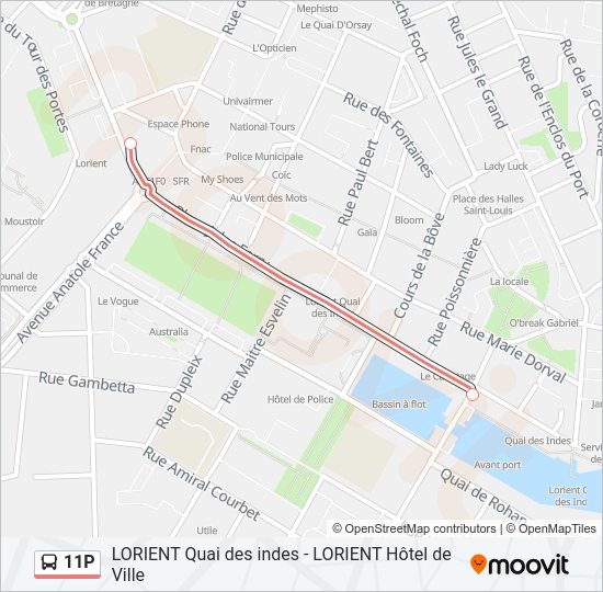 Plan de la ligne 11P de bus