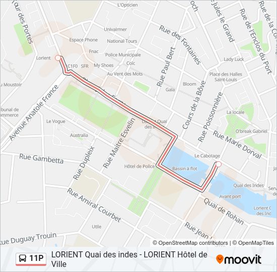 Mapa de 11P de autobús