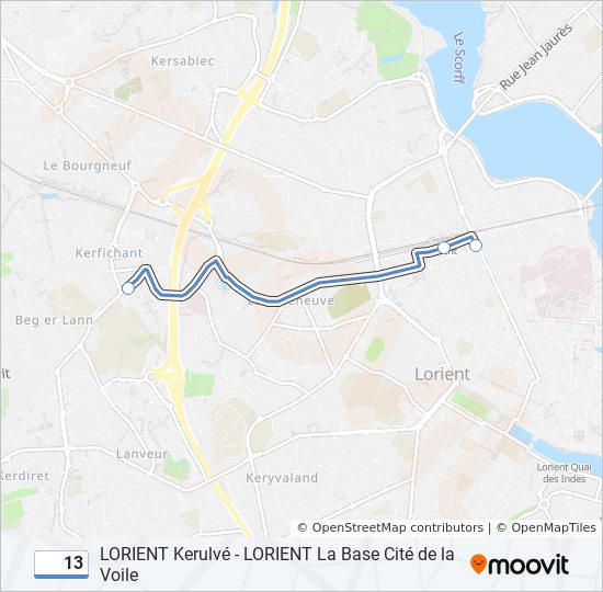 Plan de la ligne 13 de bus