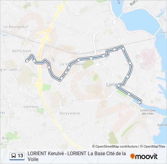 Plan de la ligne 13 de bus