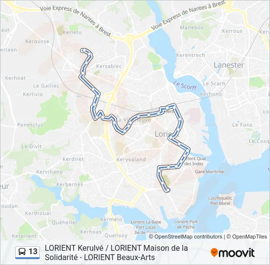 Plan de la ligne 13 de bus
