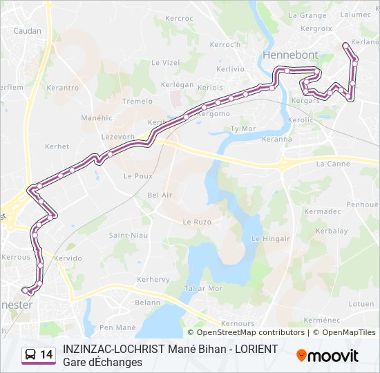 Plan de la ligne 14 de bus