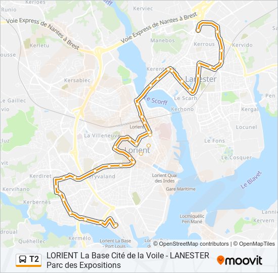 T2 bus Line Map