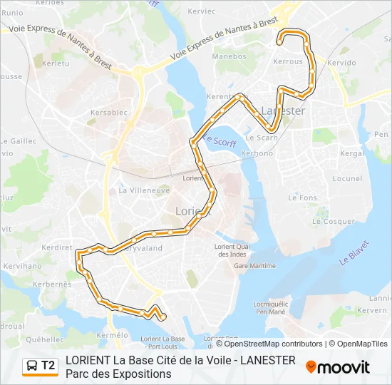 T2 Bus Line Map