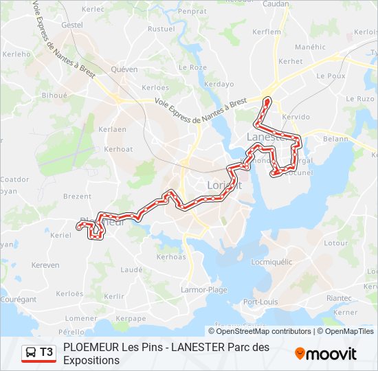 Mapa de T3 de autobús