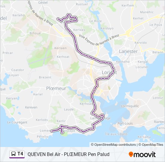 Plan de la ligne T4 de bus