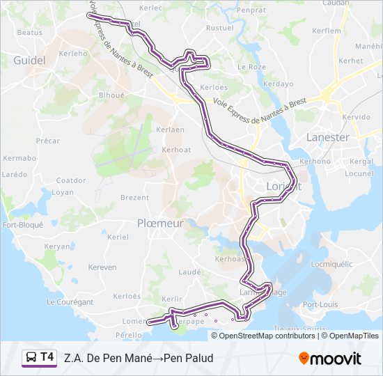 Plan de la ligne T4 de bus