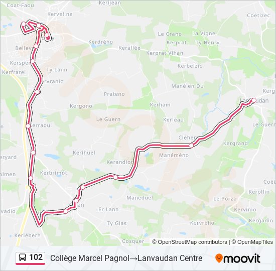 Plan de la ligne 102 de bus