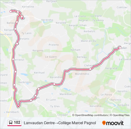 102 bus Line Map