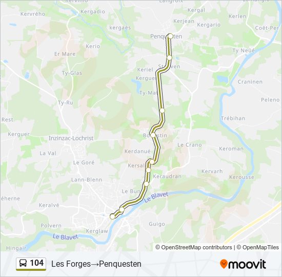 104 bus Line Map