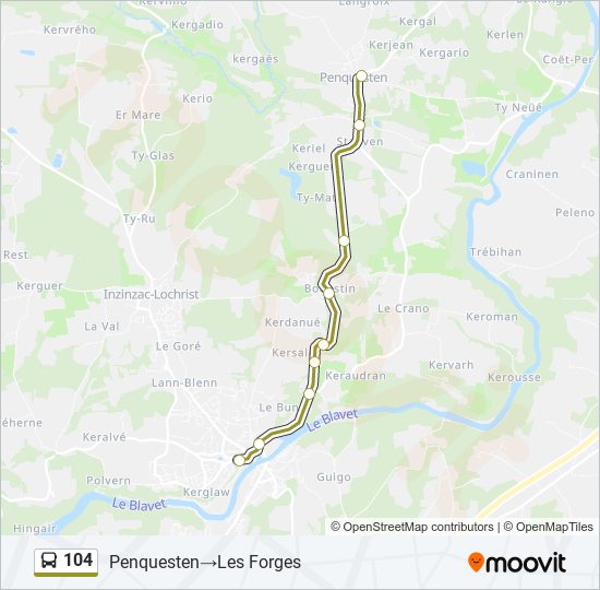 Plan de la ligne 104 de bus