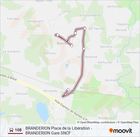 Plan de la ligne 108 de bus