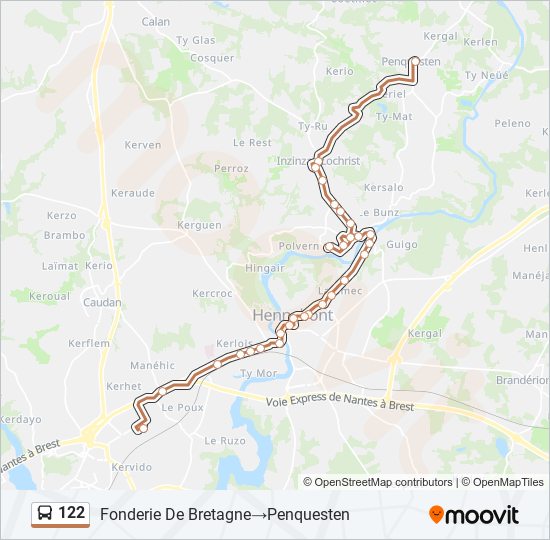 Plan de la ligne 122 de bus