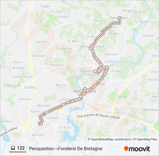 Plan de la ligne 122 de bus