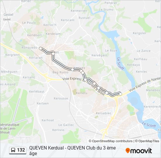 Plan de la ligne 132 de bus