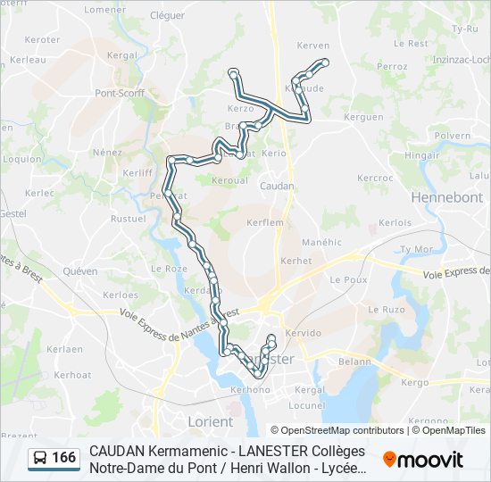 Plan de la ligne 166 de bus