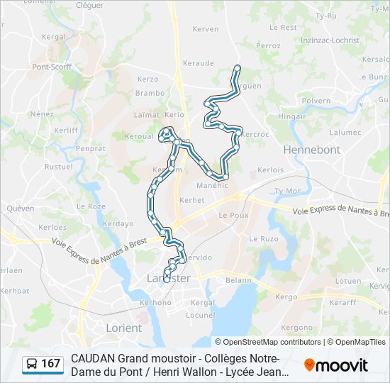 Plan de la ligne 167 de bus