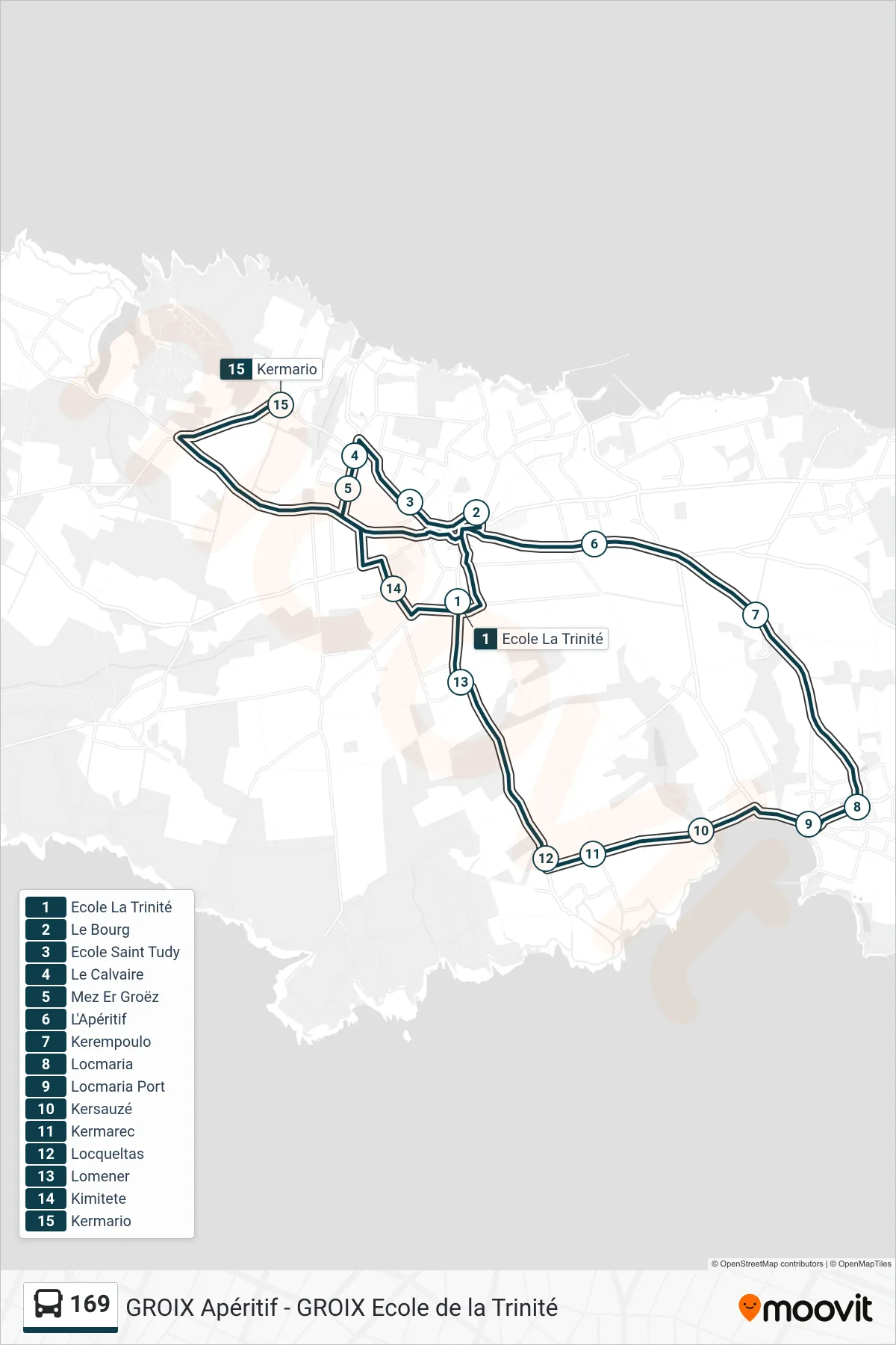 169 bus Line (Ecole La Trinité‎→Kermario) route and stops on a map