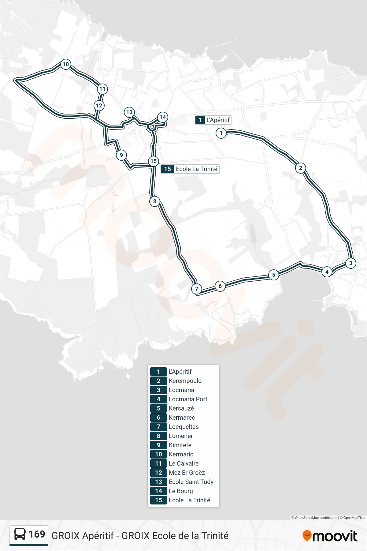 169 bus Line (L'Apéritif‎→Ecole La Trinité) route and stops on a map