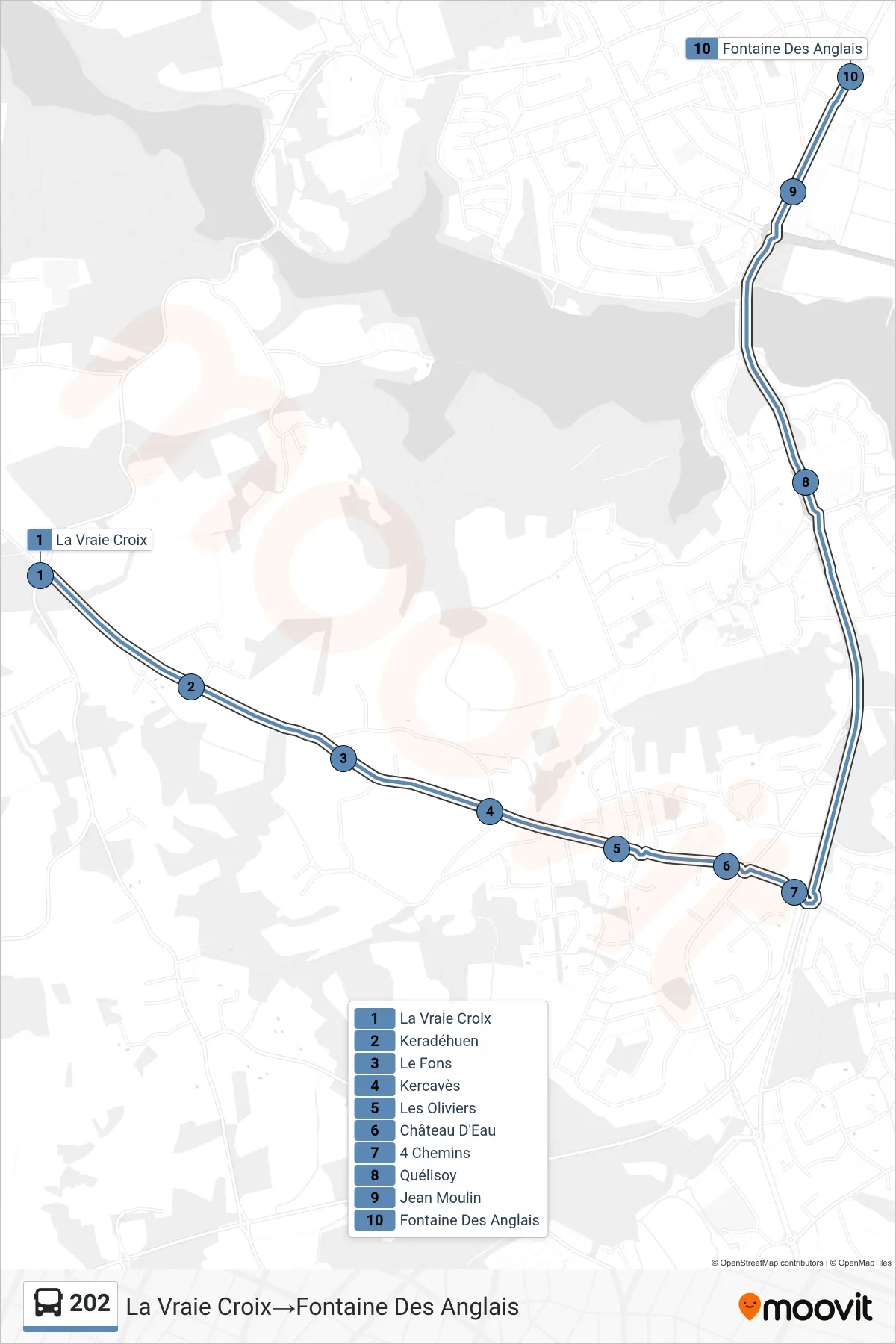 202 bus Line (La Vraie Croix→Fontaine Des Anglais) route and stops on a map