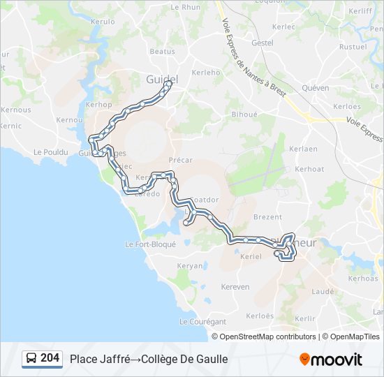 Mapa de 204 de autobús