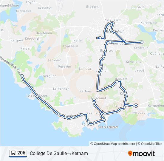 Mapa de 206 de autobús