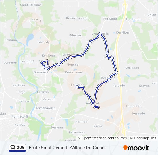 Plan de la ligne 209 de bus