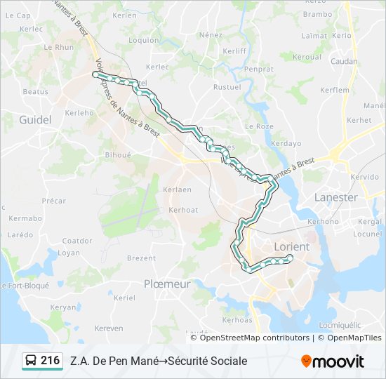 Plan de la ligne 216 de bus