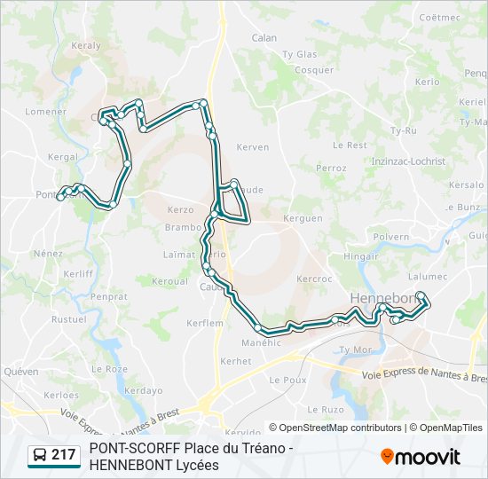 Plan de la ligne 217 de bus