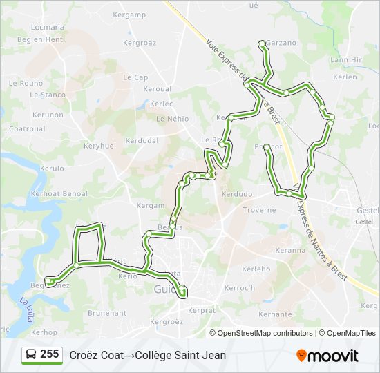 Plan de la ligne 255 de bus