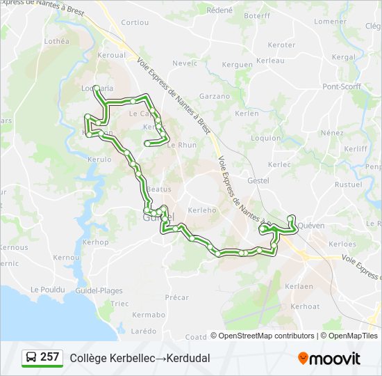 Plan de la ligne 257 de bus