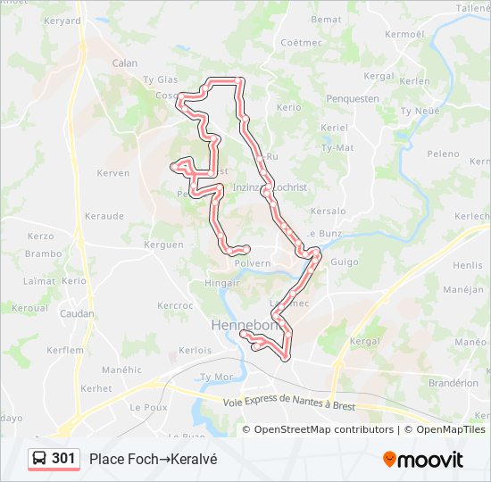 Plan de la ligne 301 de bus