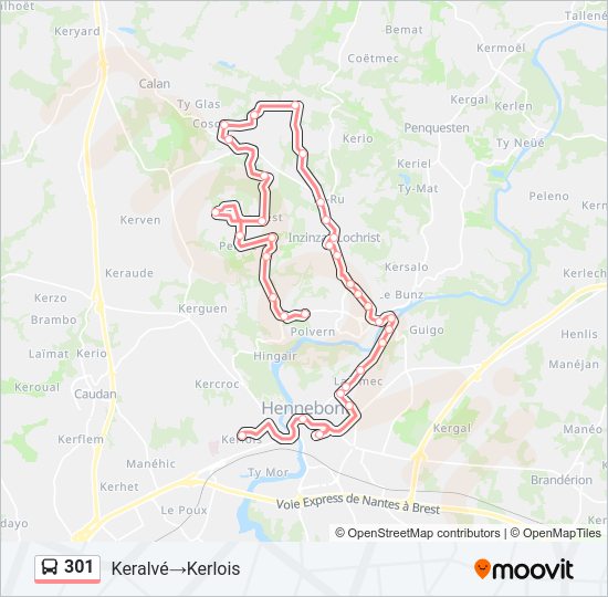 Plan de la ligne 301 de bus