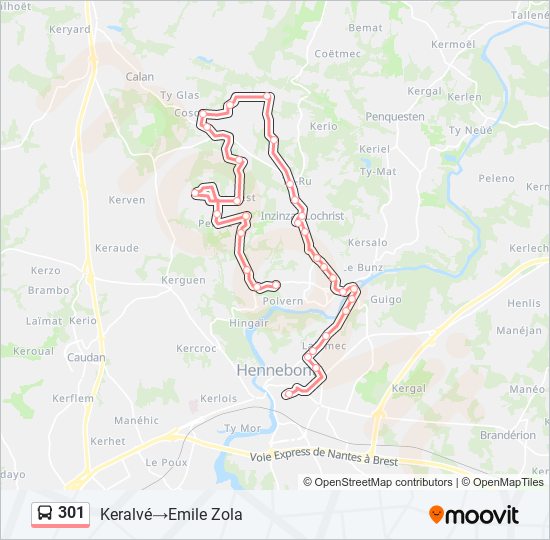 Mapa de 301 de autobús