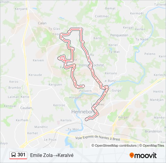 Plan de la ligne 301 de bus