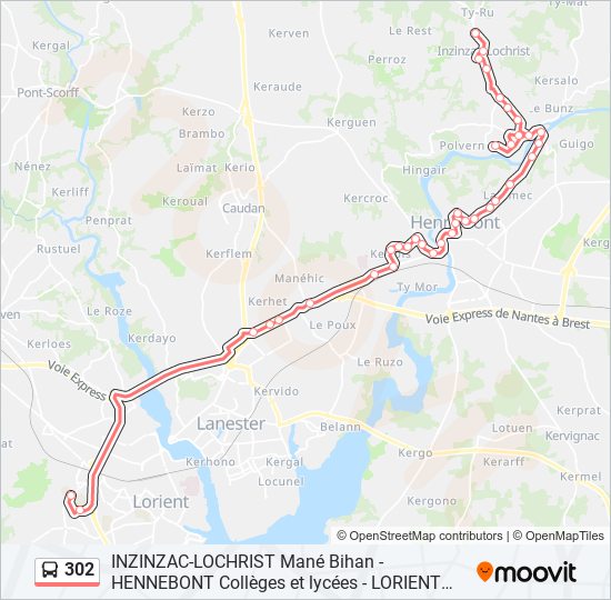 Mapa de 302 de autobús